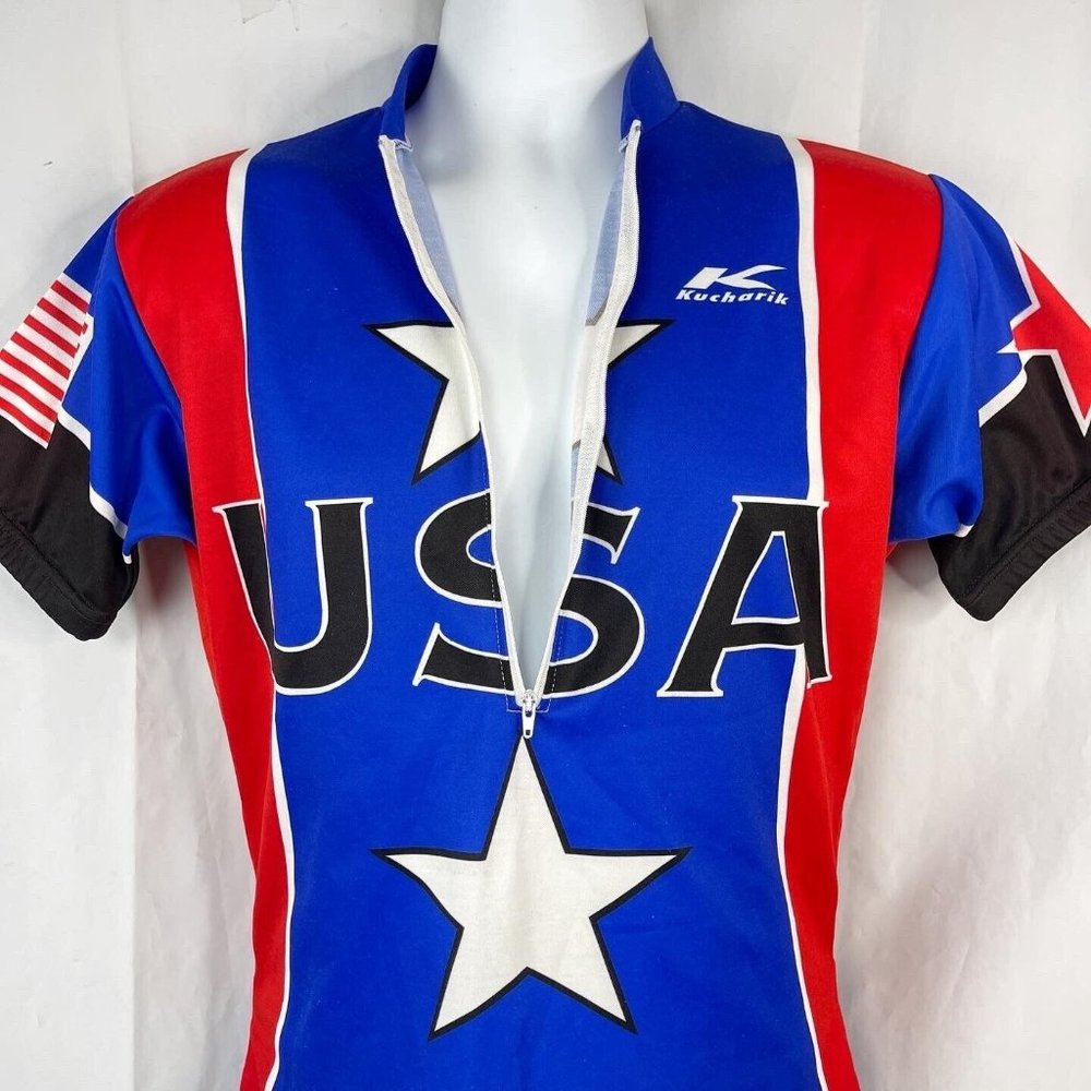 USA Stars America Patriotic Kucharik 1/2 Zip M Cycling Jersey Medium Mens 40x26 - Picture 6 of 9
